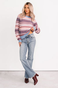 Pure Sunshine Striped Knit Sweater (Pink/Blue/Wine) - NanaMacs