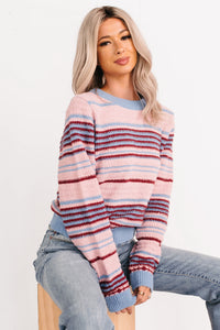 Pure Sunshine Striped Knit Sweater (Pink/Blue/Wine) - NanaMacs