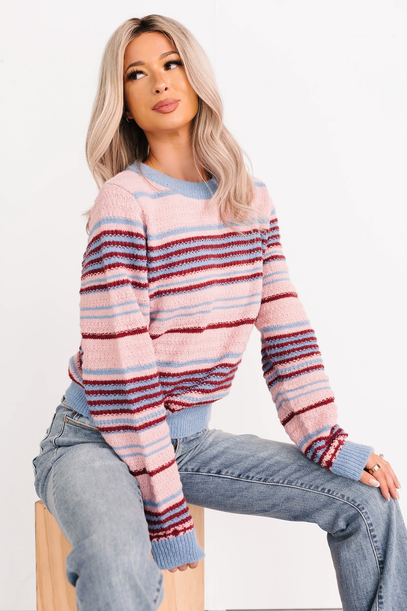 Pure Sunshine Striped Knit Sweater (Pink/Blue/Wine) - NanaMacs