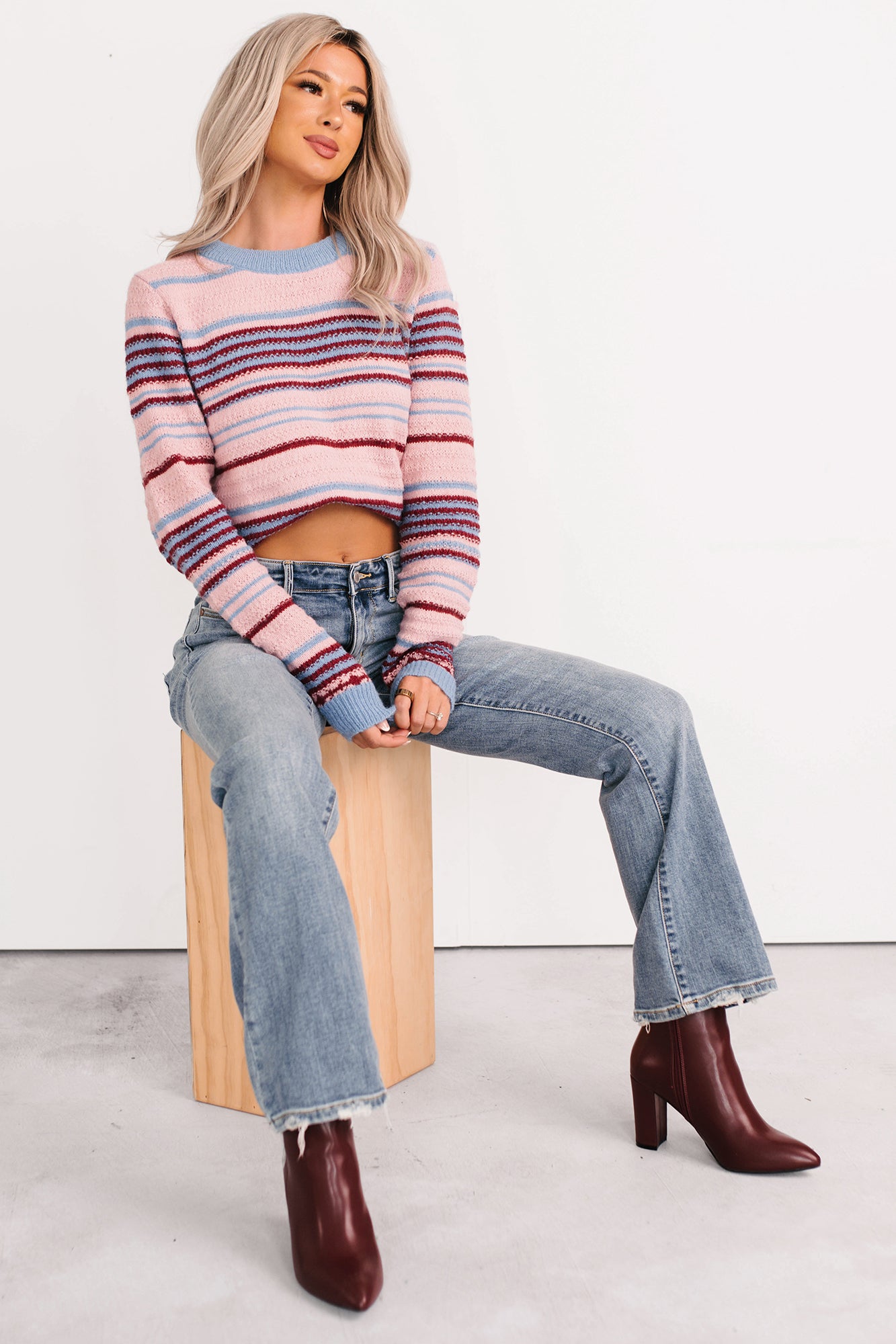 Pure Sunshine Striped Knit Sweater (Pink/Blue/Wine) - NanaMacs