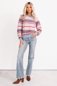 Pure Sunshine Striped Knit Sweater (Pink/Blue/Wine) - NanaMacs