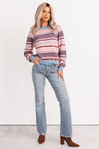Pure Sunshine Striped Knit Sweater (Pink/Blue/Wine) - NanaMacs