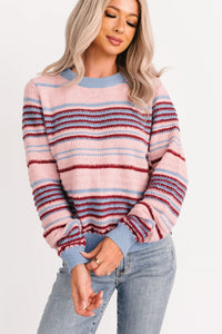 Pure Sunshine Striped Knit Sweater (Pink/Blue/Wine) - NanaMacs