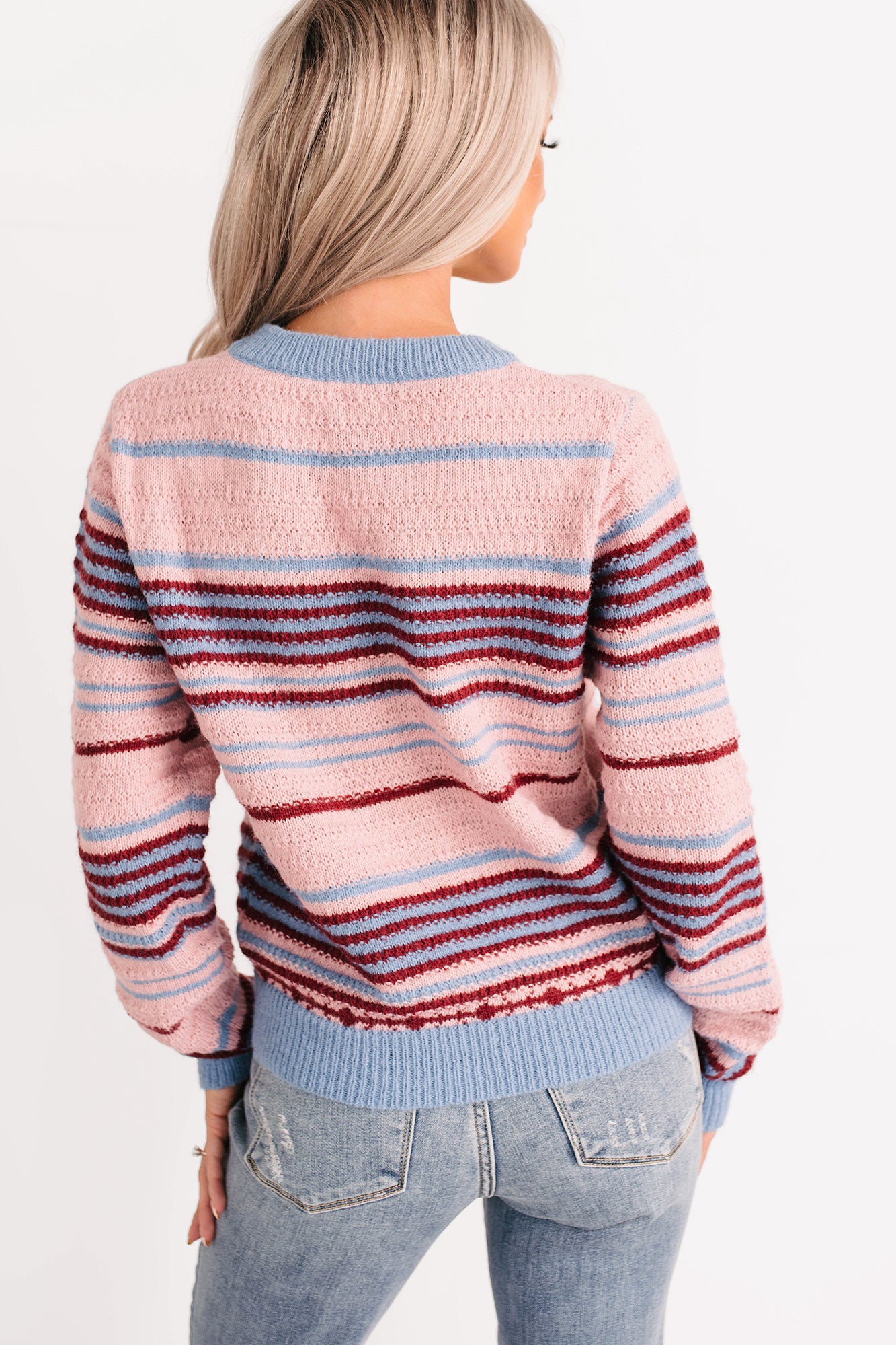 Pure Sunshine Striped Knit Sweater (Pink/Blue/Wine) - NanaMacs