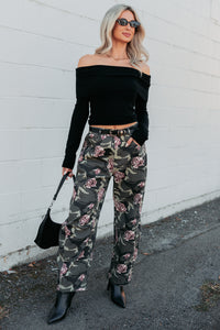 Cover Me In Roses Floral Barrel Jeans (Camo) - NanaMacs