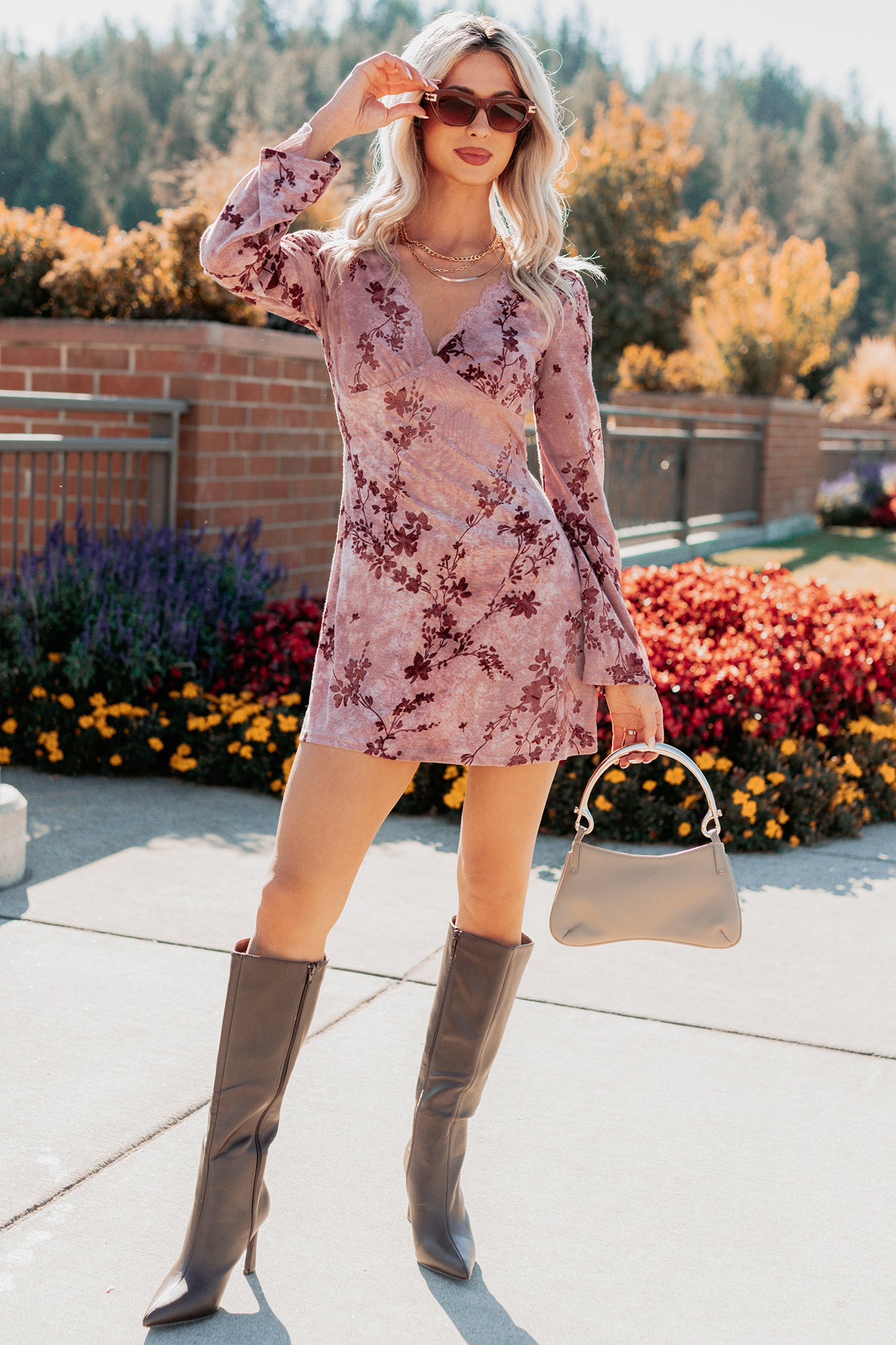 Top Tier Love Floral Velvet Mini Dress (Blush) - NanaMacs