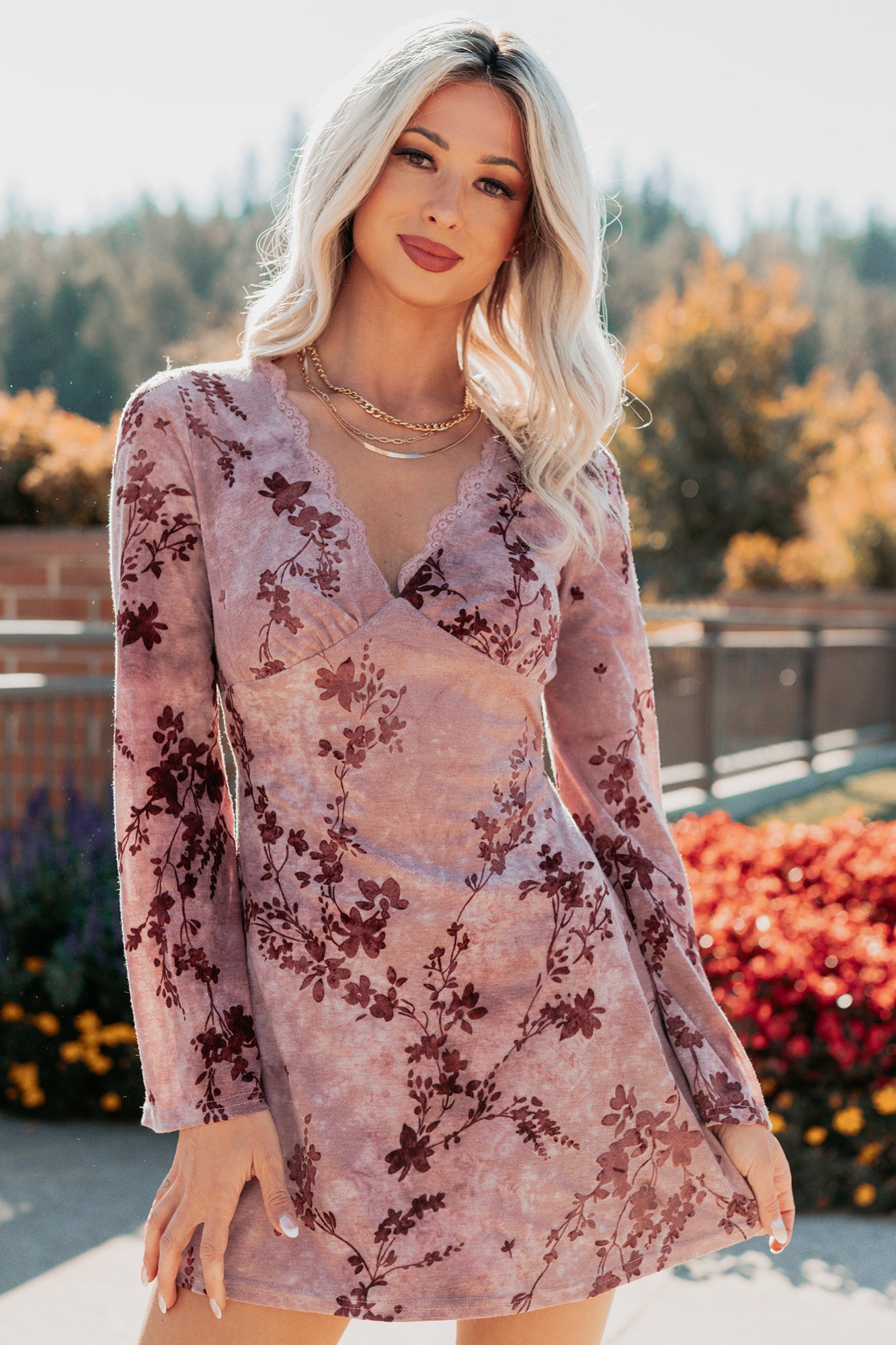 Top Tier Love Floral Velvet Mini Dress (Blush) - NanaMacs
