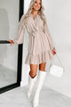 Feeling At Peace Long Sleeve Ruffle Mini Dress (Warm Grey) - NanaMacs