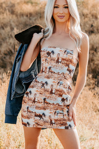 Frontier Heart Strapless Western Print Mini Dress (Multi) - NanaMacs