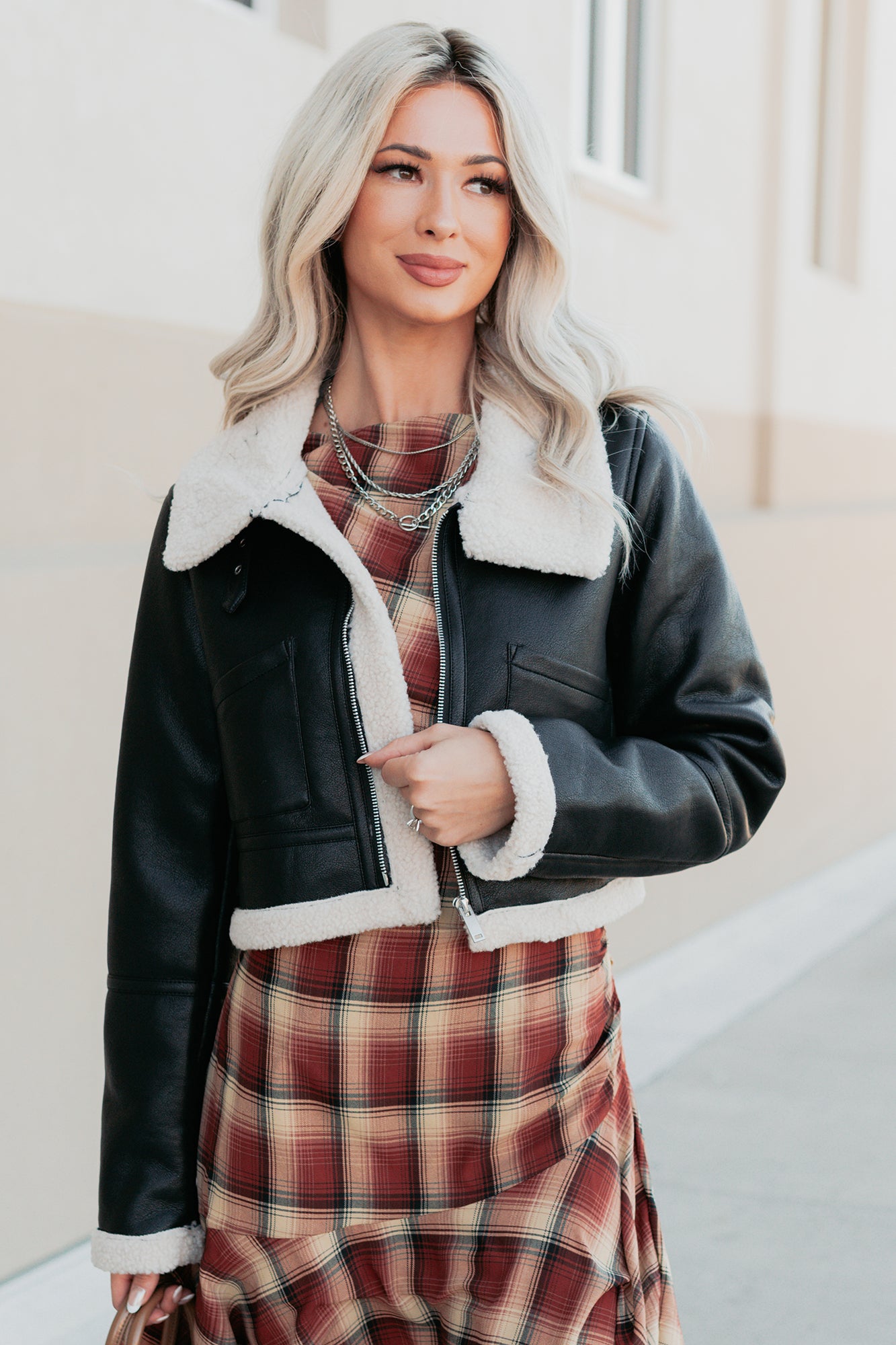 Urban Chill Faux Leather Sherpa Lined Jacket (Black/Beige) · NanaMacs