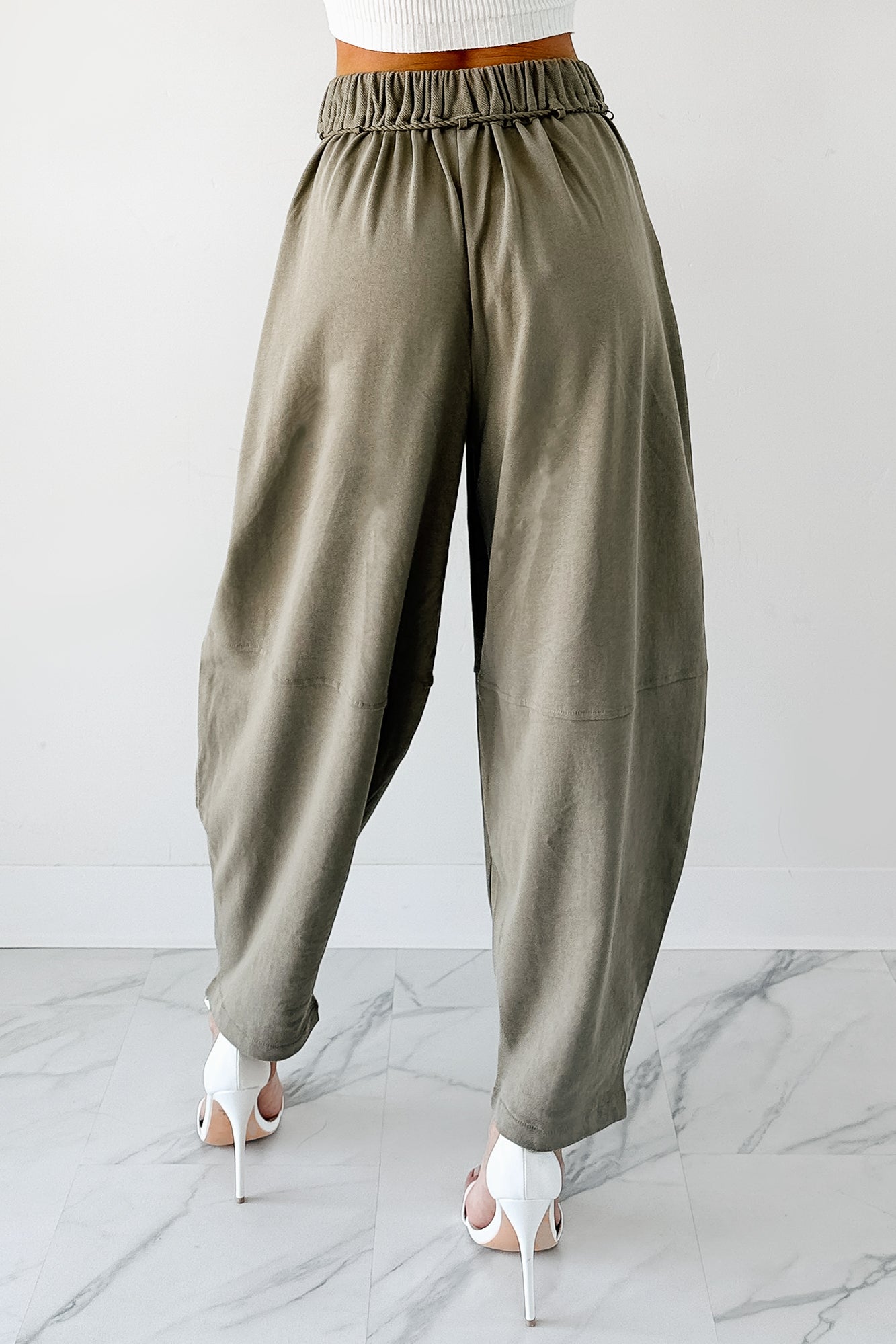 Wandering Home Braided Tie Barrel Sweatpants (Olive) - NanaMacs