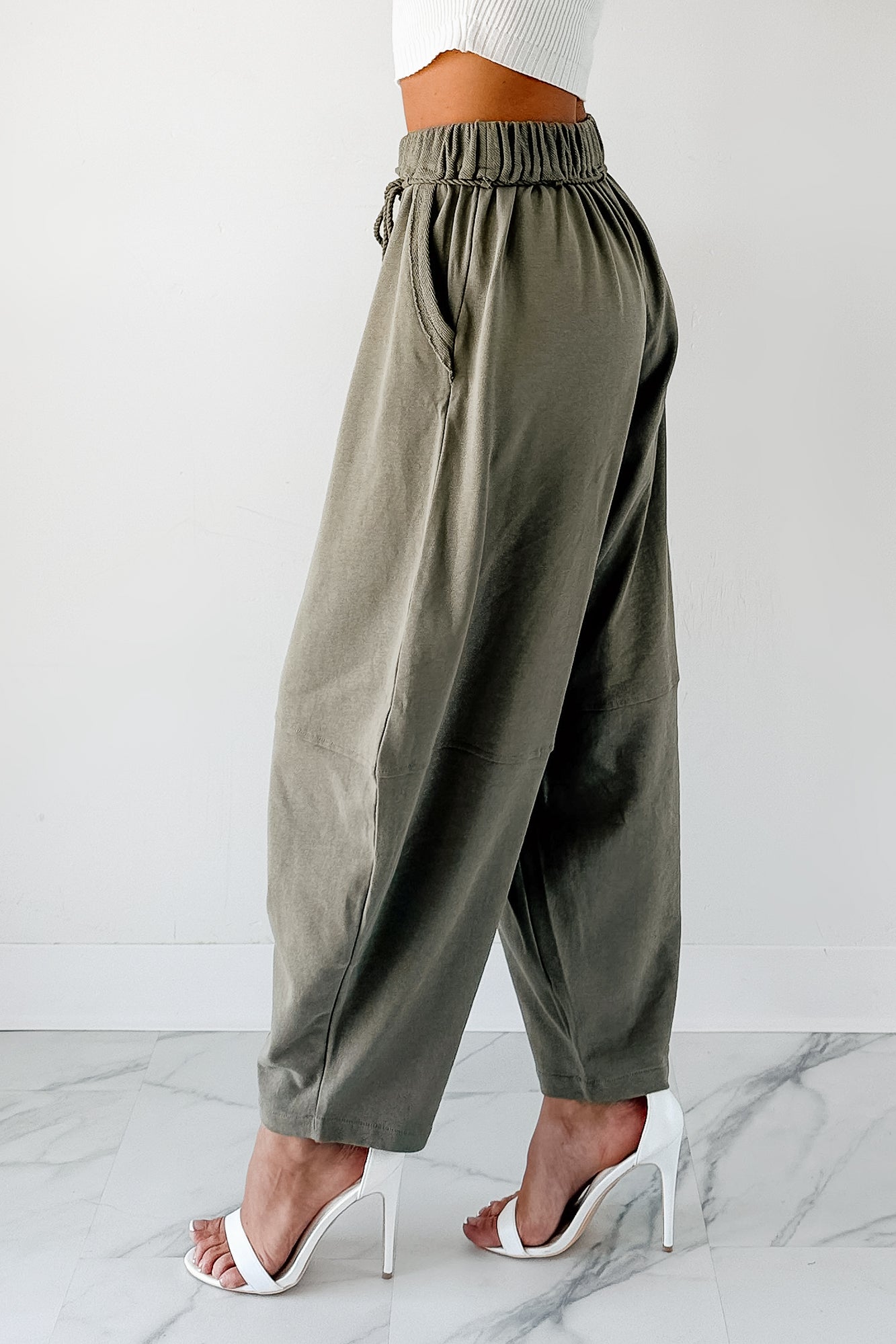 Wandering Home Braided Tie Barrel Sweatpants (Olive) - NanaMacs