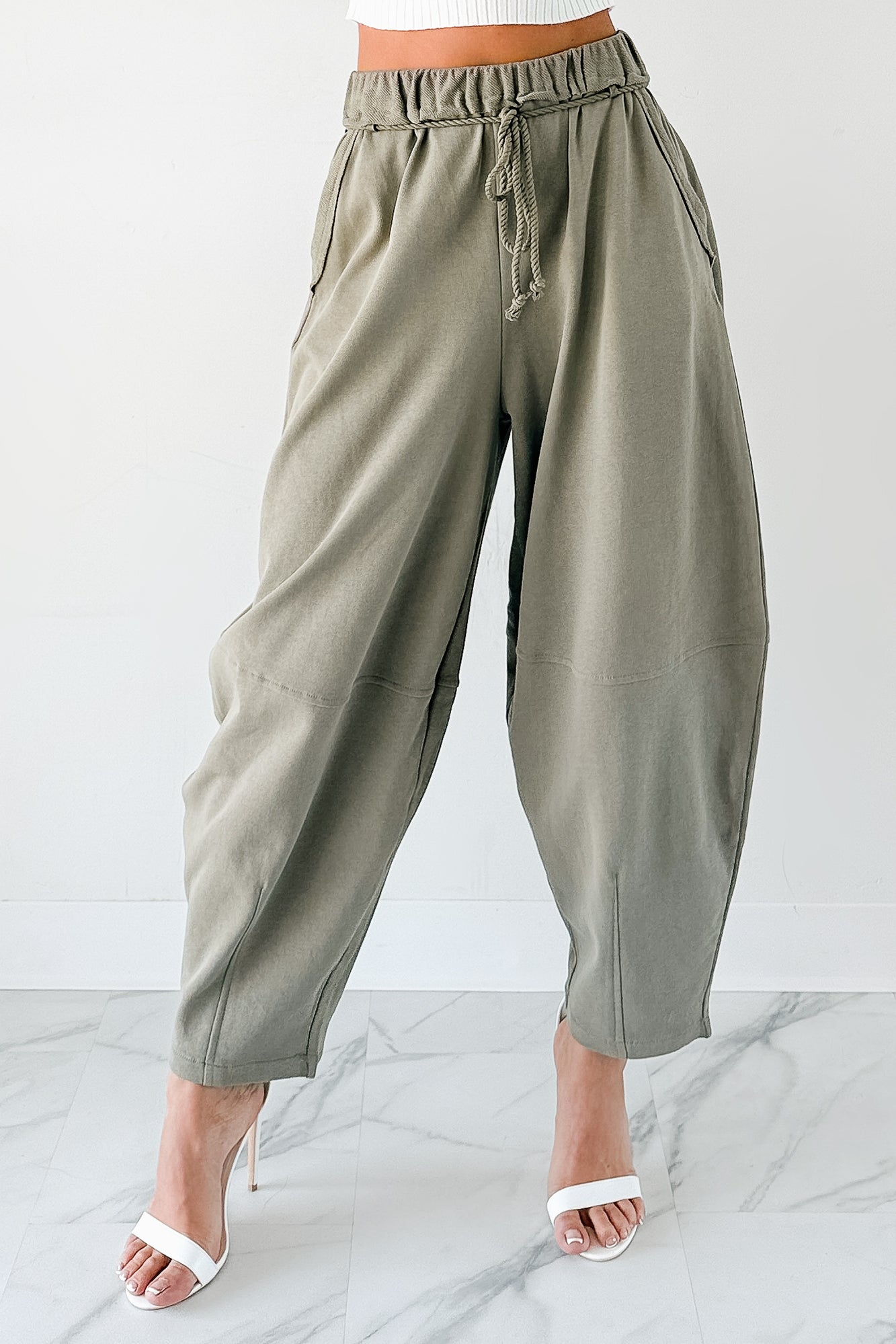 Wandering Home Braided Tie Barrel Sweatpants (Olive) - NanaMacs