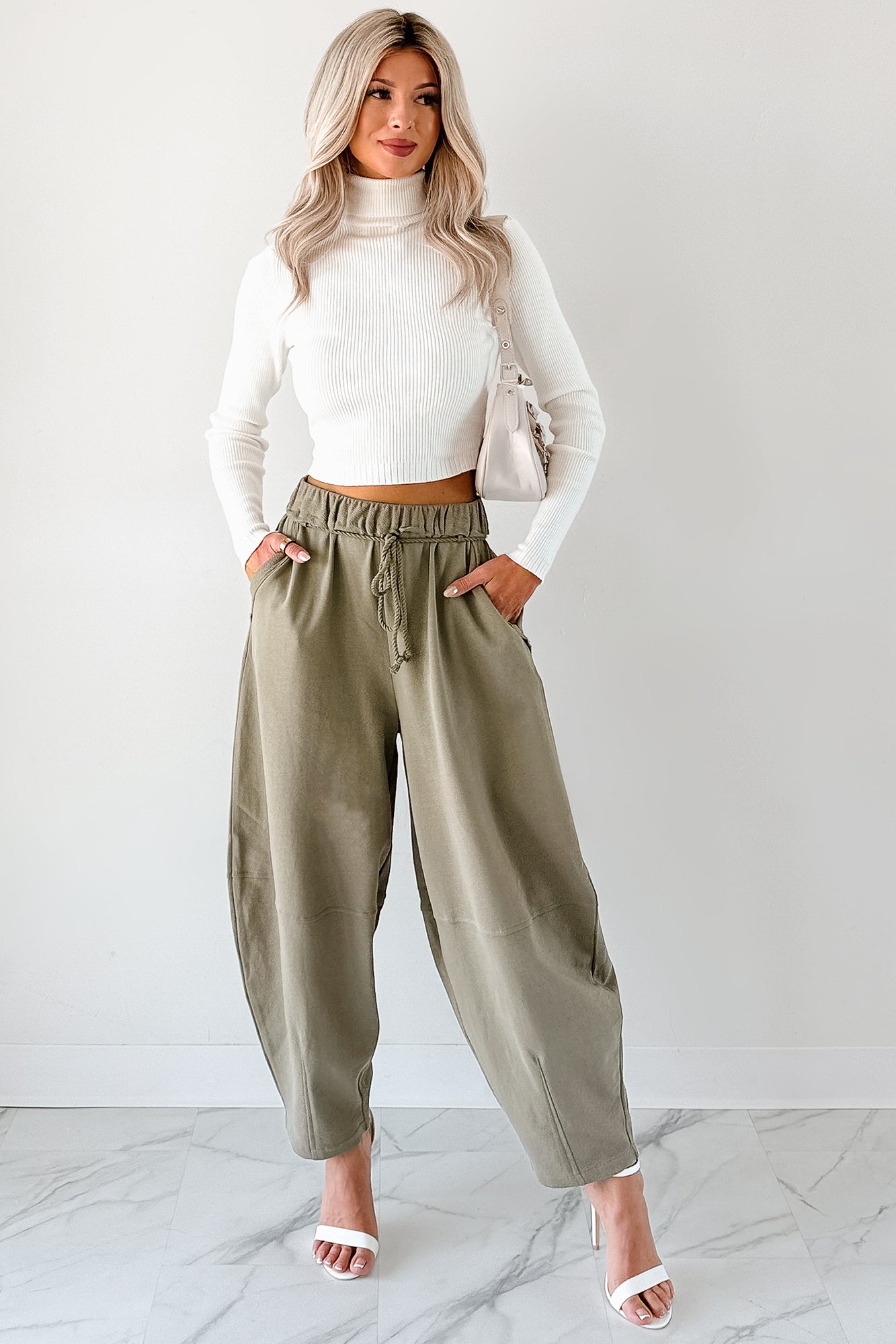 Wandering Home Braided Tie Barrel Sweatpants (Olive) - NanaMacs