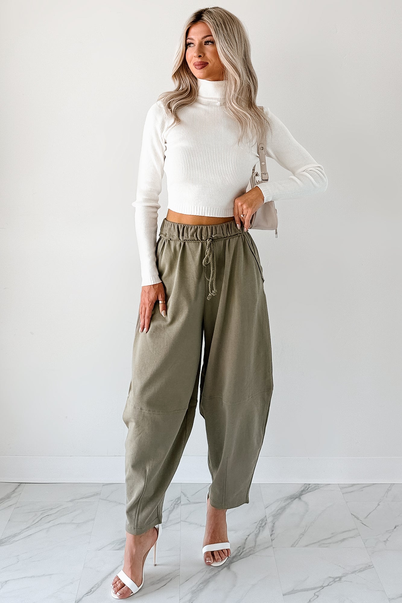 Wandering Home Braided Tie Barrel Sweatpants (Olive) - NanaMacs