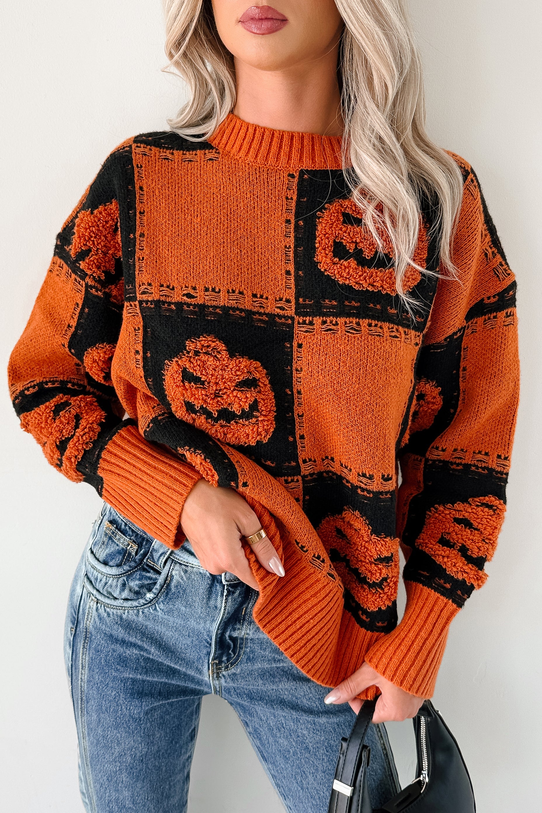 Halloween Feels Pumpkin Knit Sweater (Orange/Black) · NanaMacs