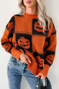 Halloween Feels Pumpkin Knit Sweater (Orange/Black) - NanaMacs