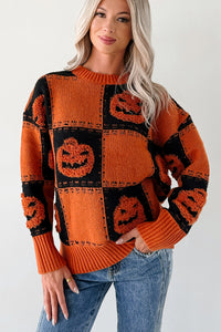 Halloween Feels Pumpkin Knit Sweater (Orange/Black) - NanaMacs