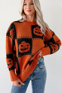 Halloween Feels Pumpkin Knit Sweater (Orange/Black) - NanaMacs