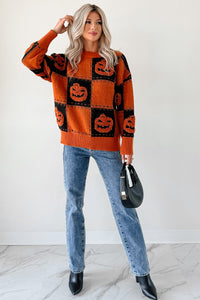 Halloween Feels Pumpkin Knit Sweater (Orange/Black) - NanaMacs