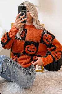 Halloween Feels Pumpkin Knit Sweater (Orange/Black) - NanaMacs