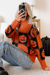 Halloween Feels Pumpkin Knit Sweater (Orange/Black) - NanaMacs