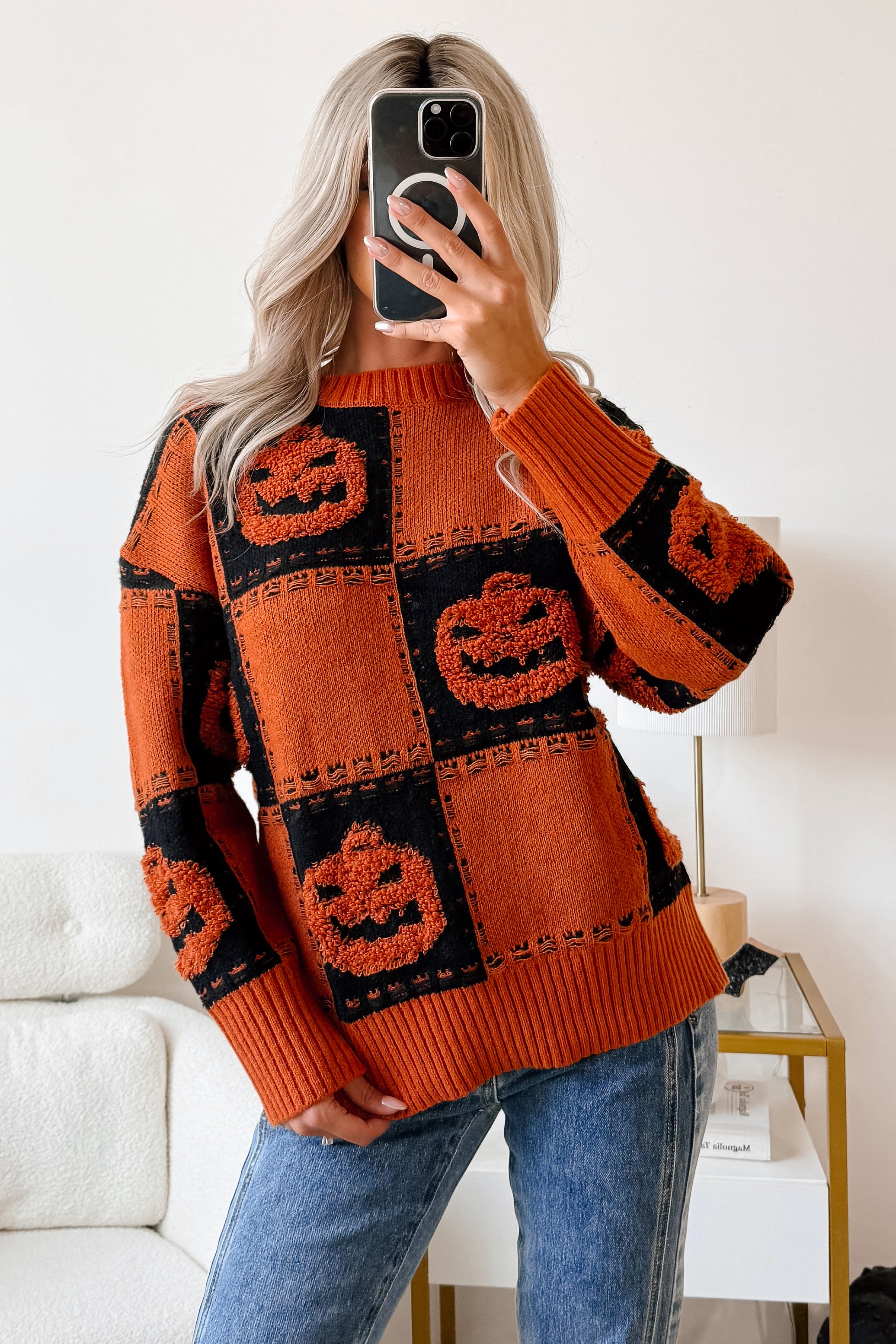 Halloween Feels Pumpkin Knit Sweater (Orange/Black) · NanaMacs