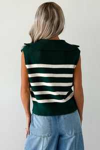 Daily Joys Striped Half-Zip Sweater Vest (Green/Cream) - NanaMacs
