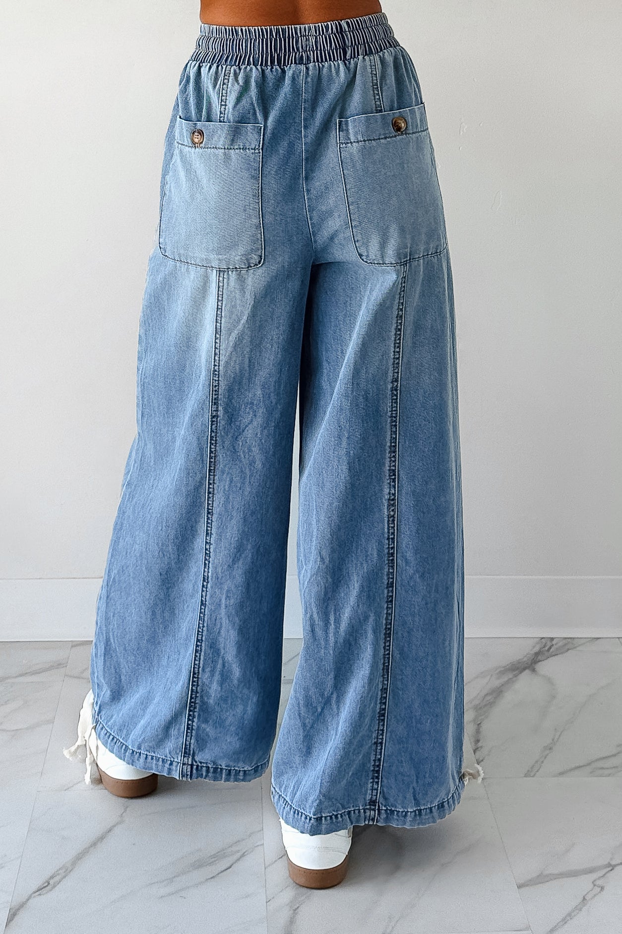 Restless Soul Denim Wide Leg Drawstring Pants (Light) - NanaMacs