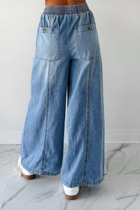Restless Soul Denim Wide Leg Drawstring Pants (Light) - NanaMacs
