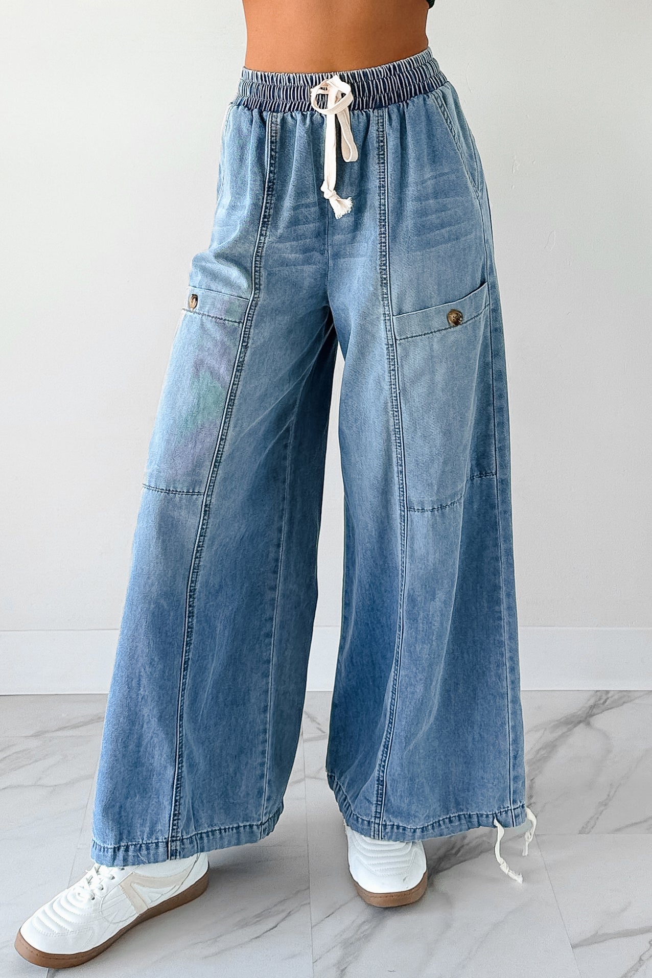 Restless Soul Denim Wide Leg Drawstring Pants (Light) - NanaMacs