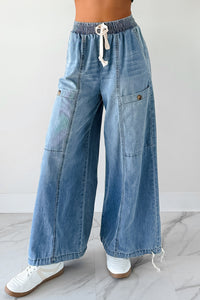 Restless Soul Denim Wide Leg Drawstring Pants (Light) - NanaMacs