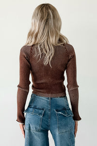 Dreamboat Babe Ribbed Zip-Up Top (Brown) - NanaMacs