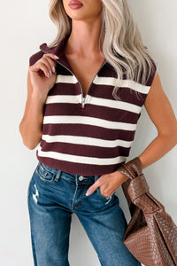 Daily Joys Striped Half-Zip Sweater Vest (Cherry/Cream) - NanaMacs
