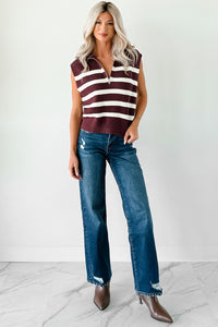 Daily Joys Striped Half-Zip Sweater Vest (Cherry/Cream) - NanaMacs