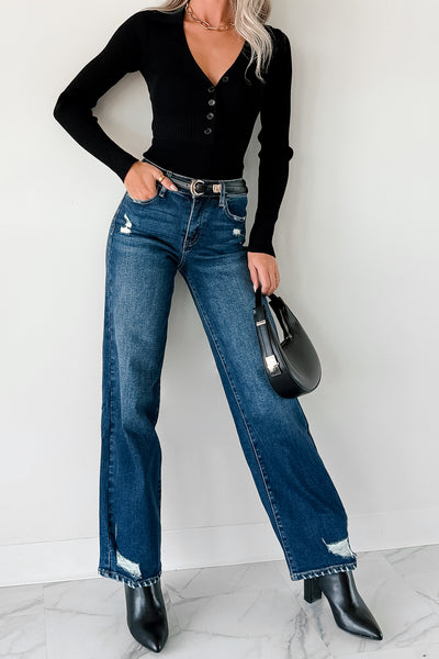 Jenna Distressed Wide Leg Kancan Jeans (Dark) - NanaMacs