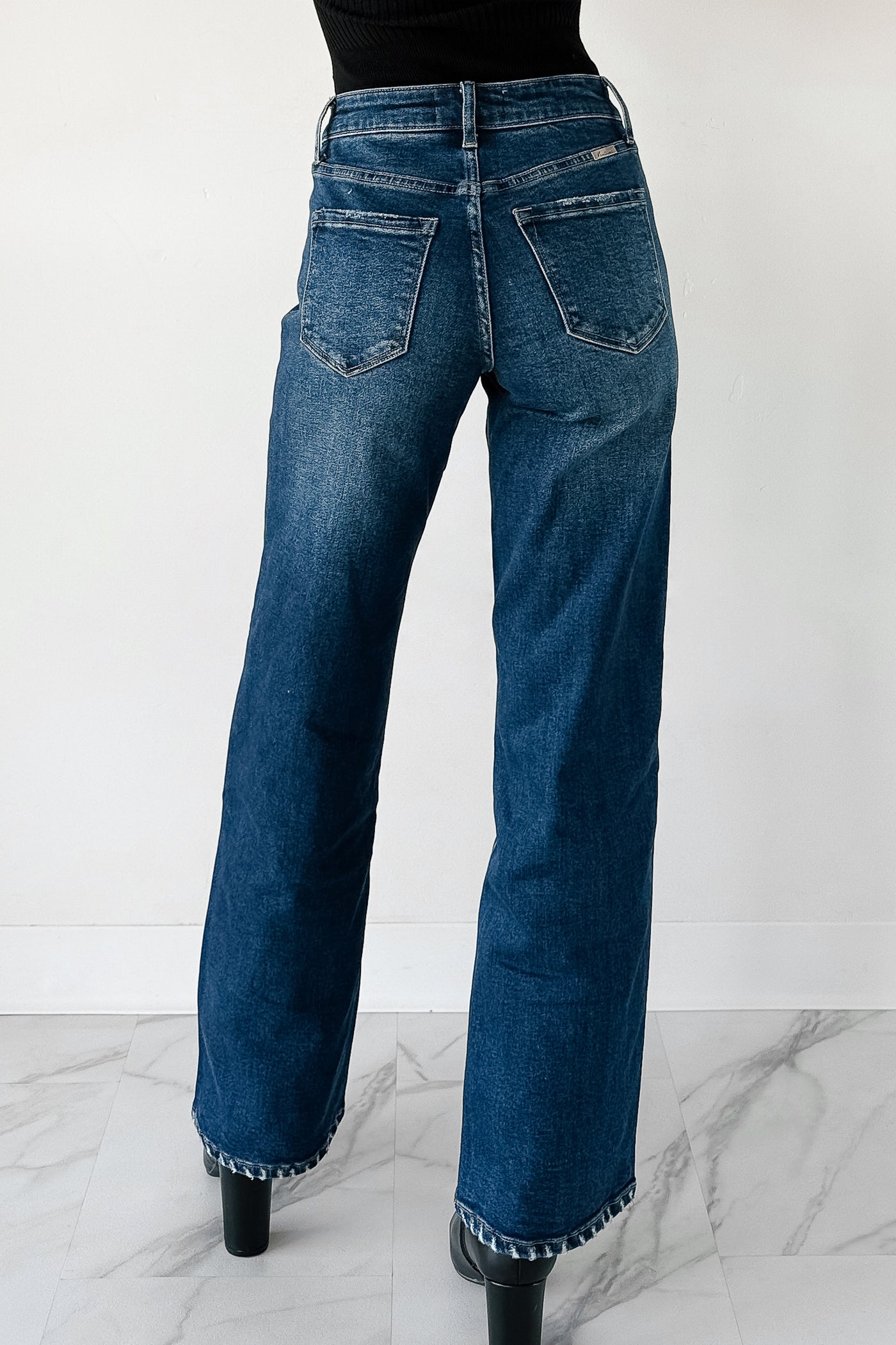 Jenna Distressed Wide Leg Kancan Jeans (Dark) - NanaMacs