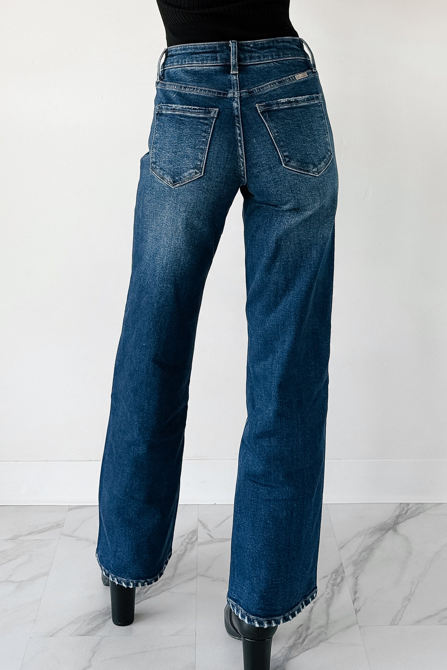 Jenna Distressed Wide Leg Kancan Jeans (Dark) - NanaMacs