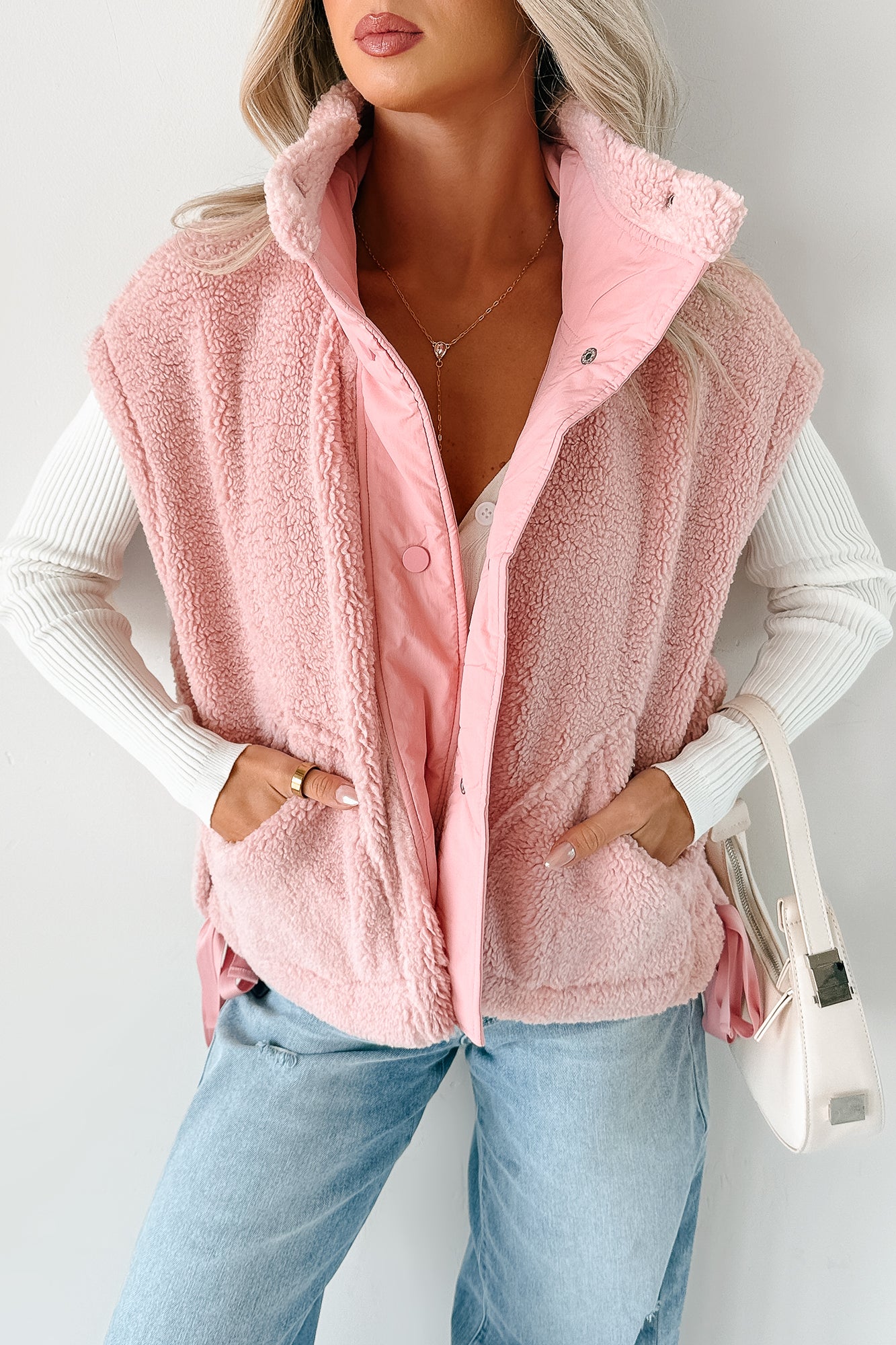 Dream Ahead Fleece Side Tie Vest (Pink) - NanaMacs