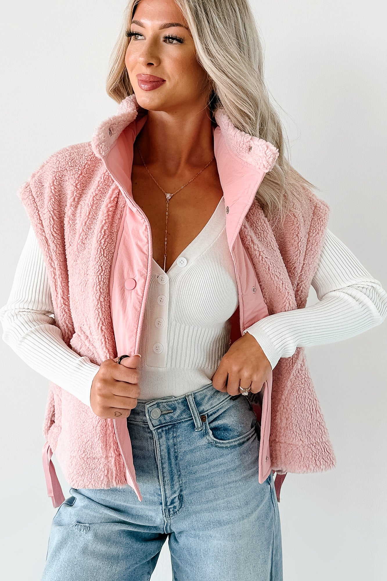 Dream Ahead Fleece Side Tie Vest (Pink) - NanaMacs