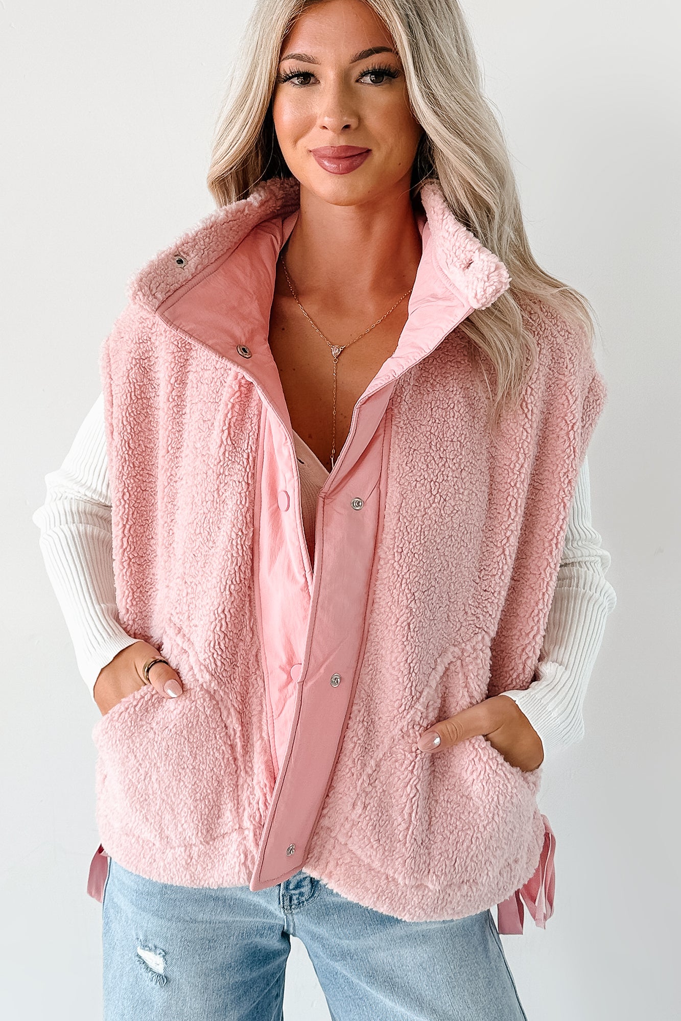 Dream Ahead Fleece Side Tie Vest (Pink) - NanaMacs