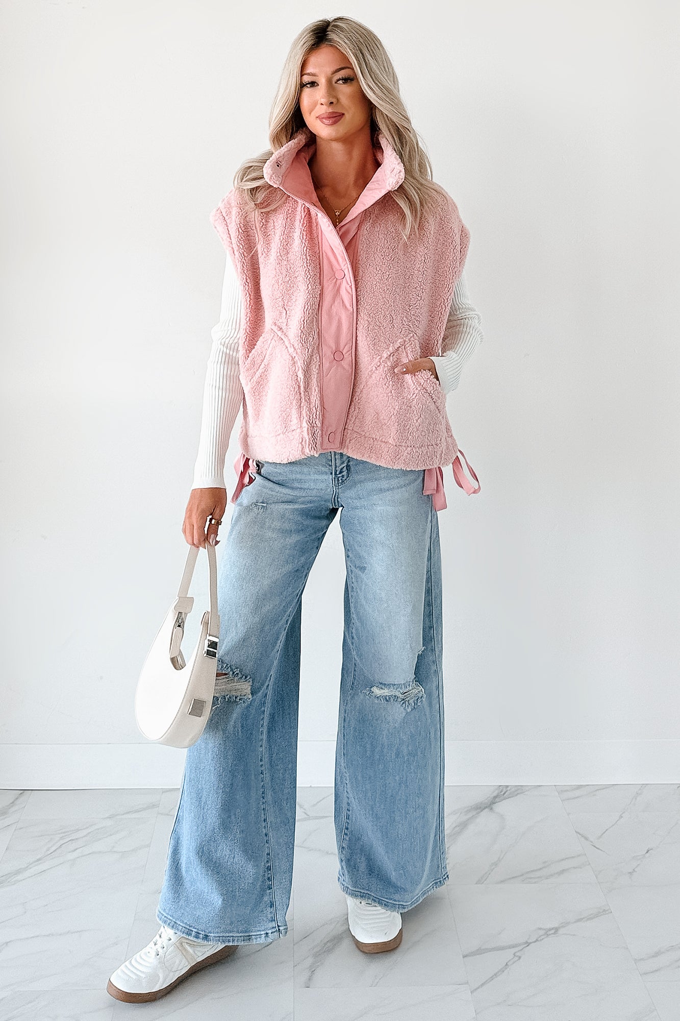 Dream Ahead Fleece Side Tie Vest (Pink) - NanaMacs