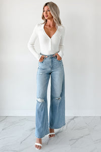 Jeremy High Rise Wide Leg Distressed Cello Jeans (Light) - NanaMacs