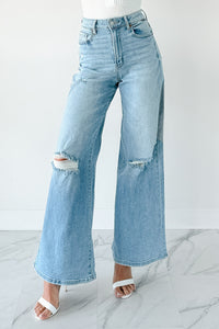 Jeremy High Rise Wide Leg Distressed Cello Jeans (Light) - NanaMacs