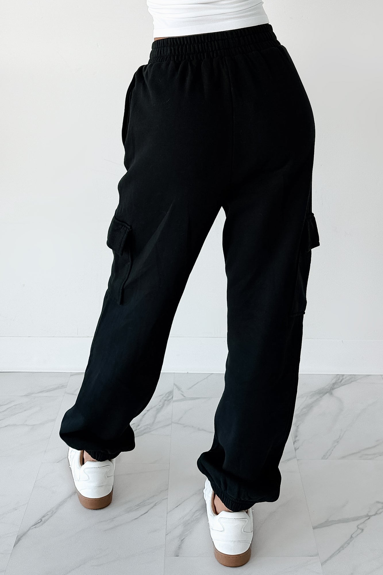 Practicing Patience Fleece Cargo Joggers (Black) - NanaMacs