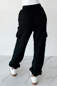 Practicing Patience Fleece Cargo Joggers (Black) - NanaMacs