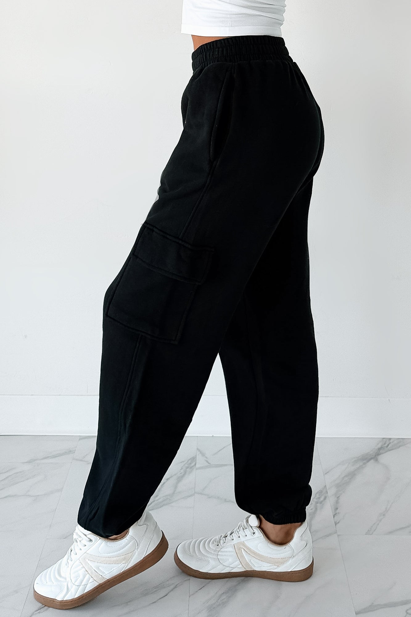 Practicing Patience Fleece Cargo Joggers (Black) - NanaMacs