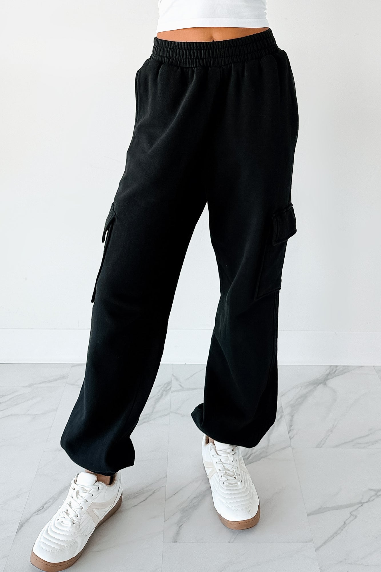 Practicing Patience Fleece Cargo Joggers (Black) - NanaMacs
