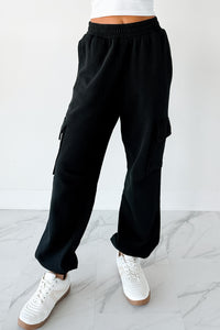 Practicing Patience Fleece Cargo Joggers (Black) - NanaMacs