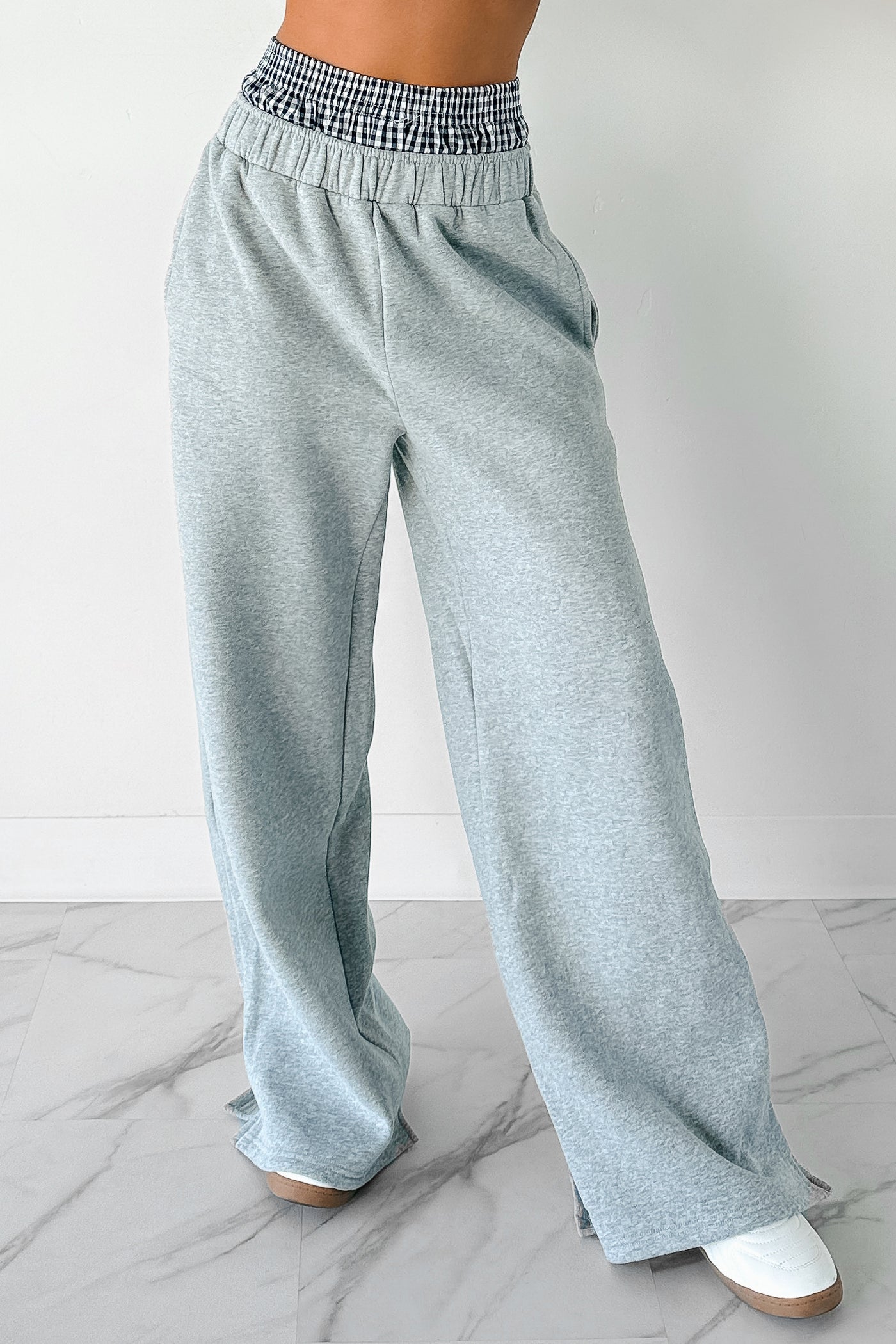 Darling Days Gingham Boxer Waist Sweatpants (Blue) - NanaMacs